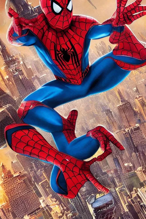 Image similar to spider man poster movie artwork, detailed art by mark brooks