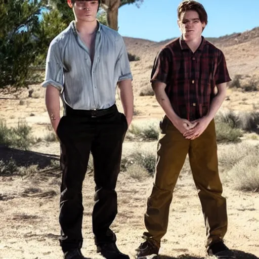 Prompt: kj apa with walter white, still from breaking bad