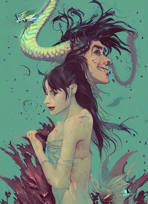 Image similar to concept art, dragon and freckled princess, concert poster retro, conrad roset, greg rutkowski, flume cover art