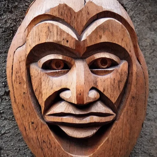 Image similar to an intricate face carved out of wood