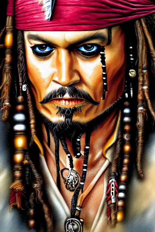 Prompt: photorealistic, highly detailed, Jack Sparrow in a casino, piña colada