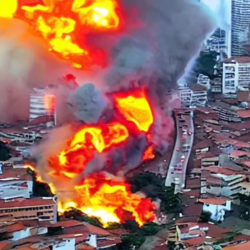 Image similar to a colombian city on fire photo - realistic