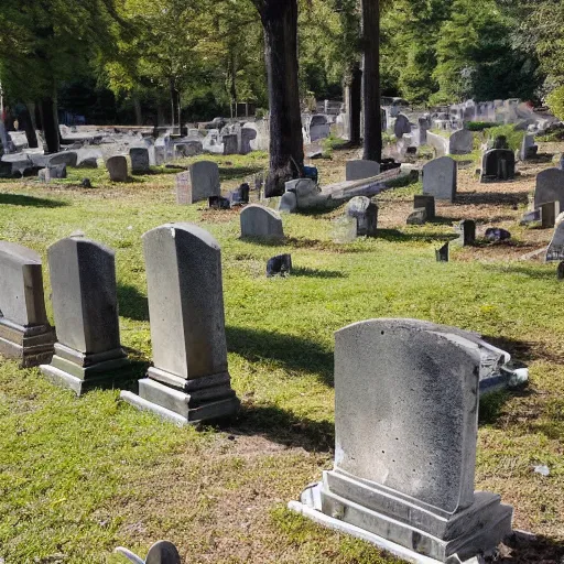 Prompt: sunken and broken headstones from the 1 8 0 0 s in a modern day park