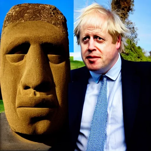 Image similar to Boris Johnson in the style of a Moai