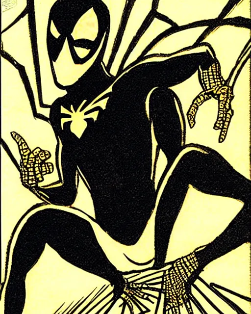 Image similar to sketch of a gold and black spider - man by steve ditko