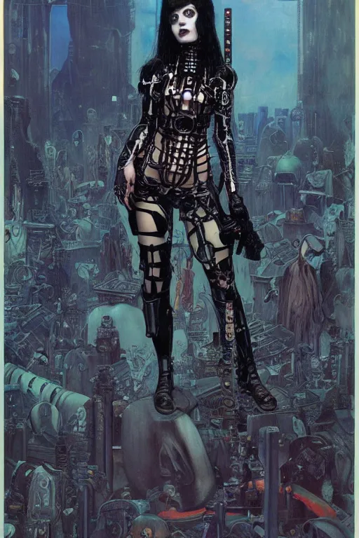 Prompt: full length portrait of alexa demie as a gothic cyberpunk by lawrence alma tadema and zdzislaw beksinski and norman rockwell and jack kirby and tom lovell and greg staples