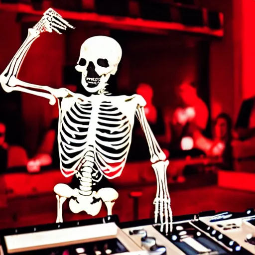 Image similar to a skeleton on the dj decks