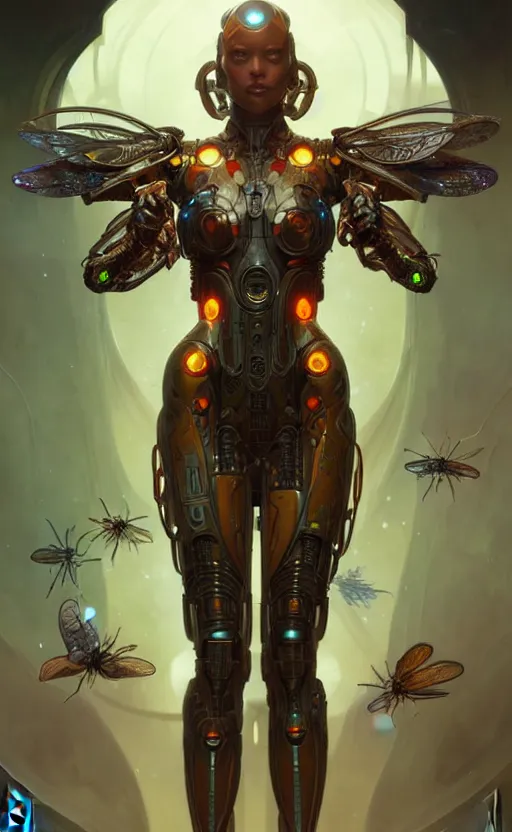 Image similar to cyborg insect deity, sci-fi, highly detailed, digital painting, artstation, concept art, smooth, sharp focus, illustration, art by artgerm and greg rutkowski and alphonse mucha