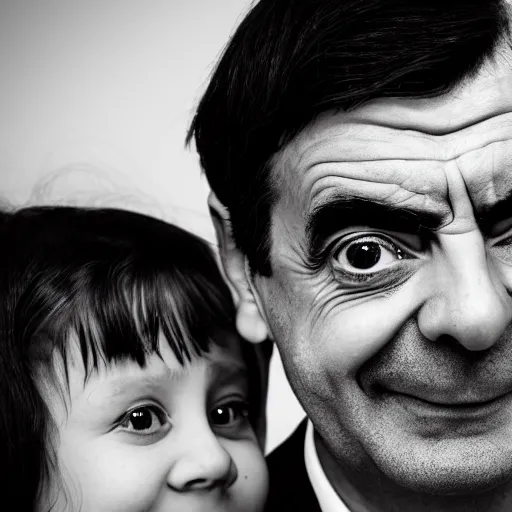 Image similar to A portrait mr bean elizabeth teams up with a teenage mr bean, perfect faces, 50 mm, award winning photography