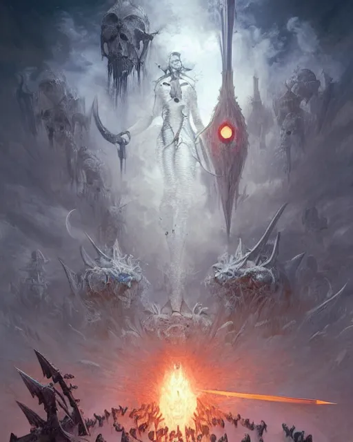 Prompt: The last enemy that shall be destroyed is death, full body image, artwork by artgerm, Luminism, medievil spear, D&D, extraordinary phenomenon, fantasy, intricately detailed, elegant, digital painting, smooth, sharp focus, art by Greg Rutkowski, art by Ruth Asawa, art by Stephan Martiniere, art by Ted Nasmith, art by H.R. Giger