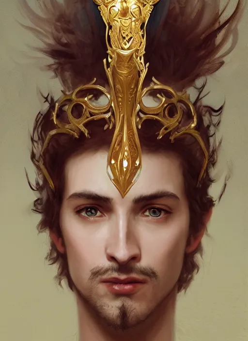 Image similar to character concept portrait of an attractive young princely Spanish wizard with golden skin enchanting a mutilating curse, a floating iridescent spell book in the center, intricate, elegant, digital painting, concept art, smooth, sharp focus, illustration, from Metal Gear, by Ruan Jia and Mandy Jurgens and William-Adolphe Bouguereau, Artgerm