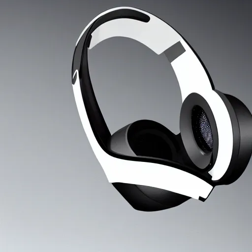 Image similar to product render of futuristic headphones worn upsidedown