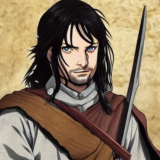 Prompt: aragorn in an anime world, incredibly detailed