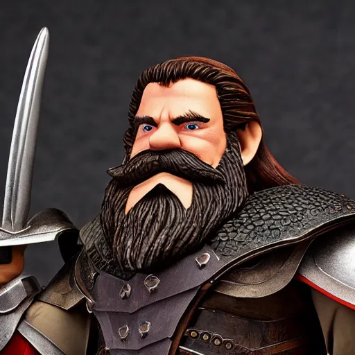 Prompt: gimli from the anime lord of the rings (1986), ringer hair, big beard, dwarf armor, battle axe, studio ghibli, very detailed, realistic