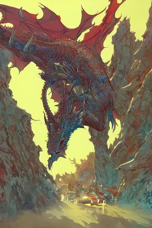 Prompt: wide angle on fantasy dragon lama rider with hood or hat, scifi, art by moebius or juan gimenez, in watercolor gouache detailed paintings, in style of syd mead, colorful comics style, artstation