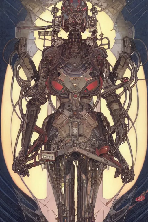 Image similar to portrait of mad alien mech queen, symmetrical, by yoichi hatakenaka, juan gimenez, brom, karol bak, alphonse mucha, drawing, illustration, clear line