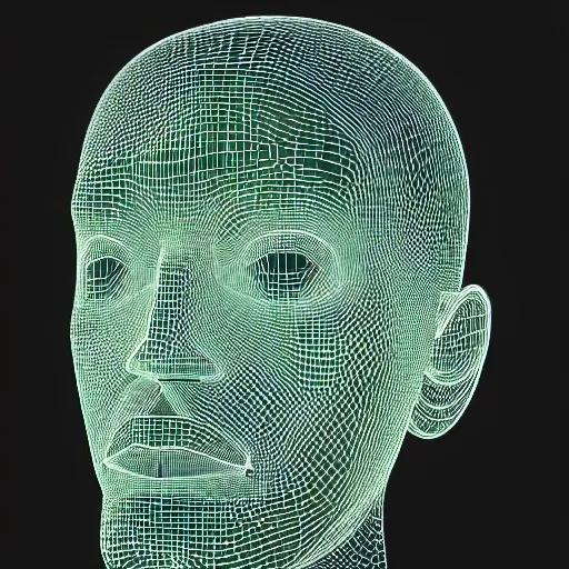 Image similar to a 3d human head made up of shiny holograms