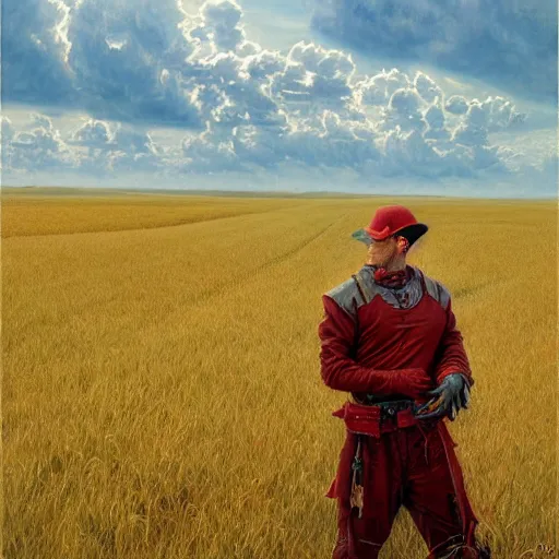 Prompt: The red dragon standing in an open field, art by Donato Giancola and James Gurney, digital art, trending on artstation