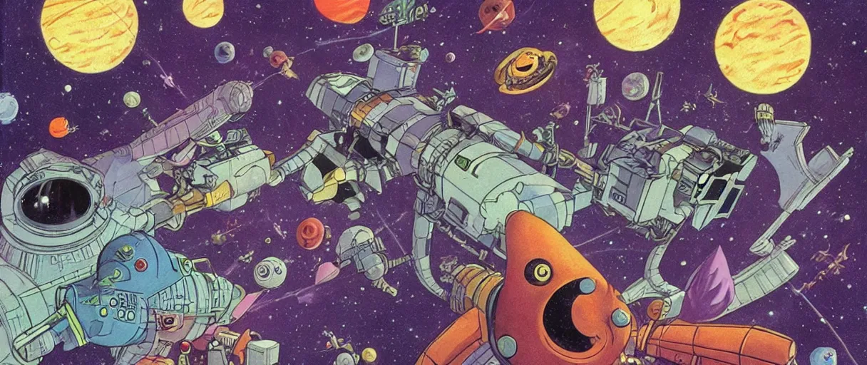 Prompt: an aaahh!!! Real monsters space station near a wormhole in outer space by Ralph McQuarrie Jack Kirby and Steve Ditko | Unreal Engine:. 7 | graphic novel: .3