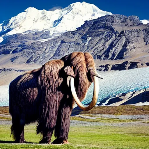 Image similar to photograph of a wooly mammoth, glacier in the background, award winning nature photography, national geographic