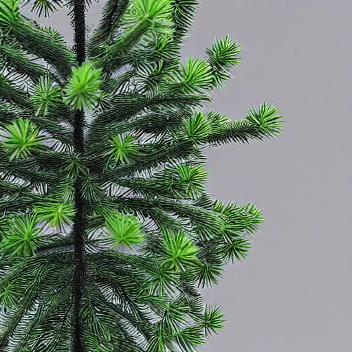 Prompt: “ hd photograph of a miniature 3 d pine tree model made of digital pixels ”