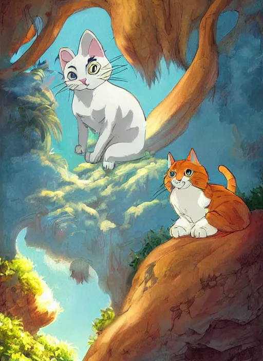 Prompt: official digital painting artwork of a cat character by don bluth, ross tran and studio ghibli.