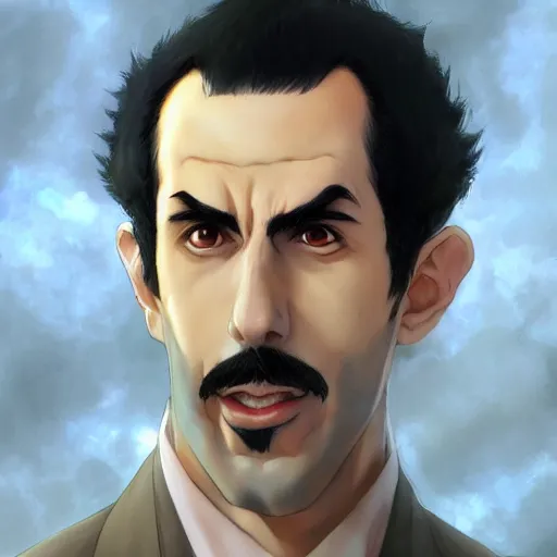 Prompt: An anime portrait of Borat, by Stanley Artgerm Lau, WLOP, Rossdraws, James Jean, Andrei Riabovitchev, Marc Simonetti, and Sakimichan, tranding on artstation