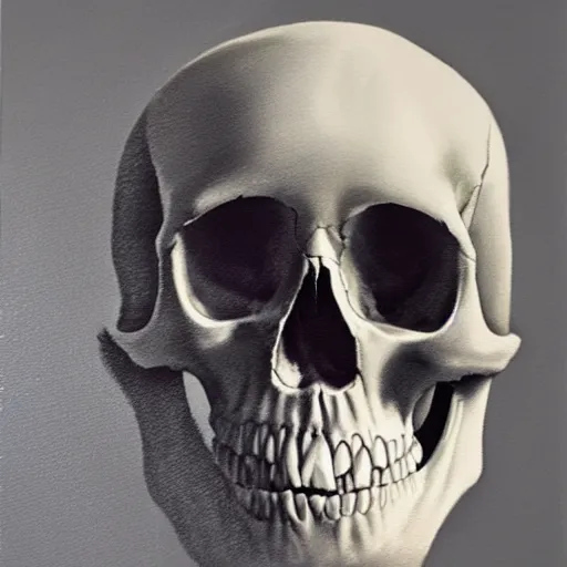 Image similar to hyperrealism painting of a skull on a table, soft shadows