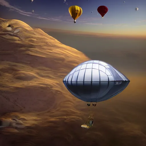 Image similar to futuristic hot air balloon house on venus, ultra realistic, intricate details, highly detailed, photorealistic, 8 k