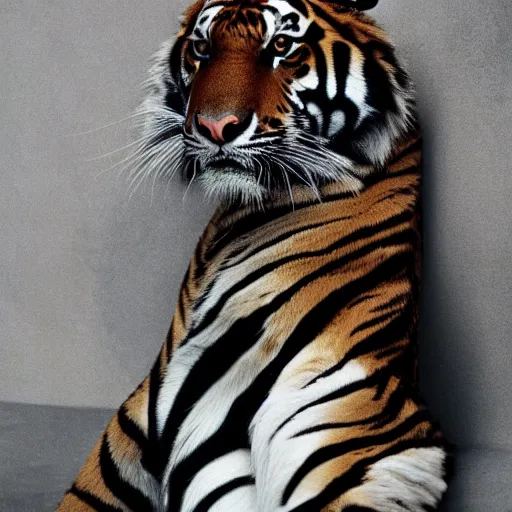 Image similar to portrait photograph of a tiger, editorial story, Vogue Italy, editorial photography