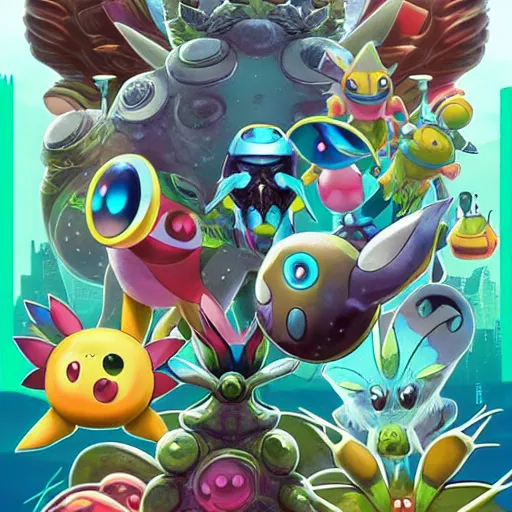 Prompt: biopunk pokemon poster, Pixar style, by Tristan Eaton Stanley Artgerm and Tom Bagshaw.