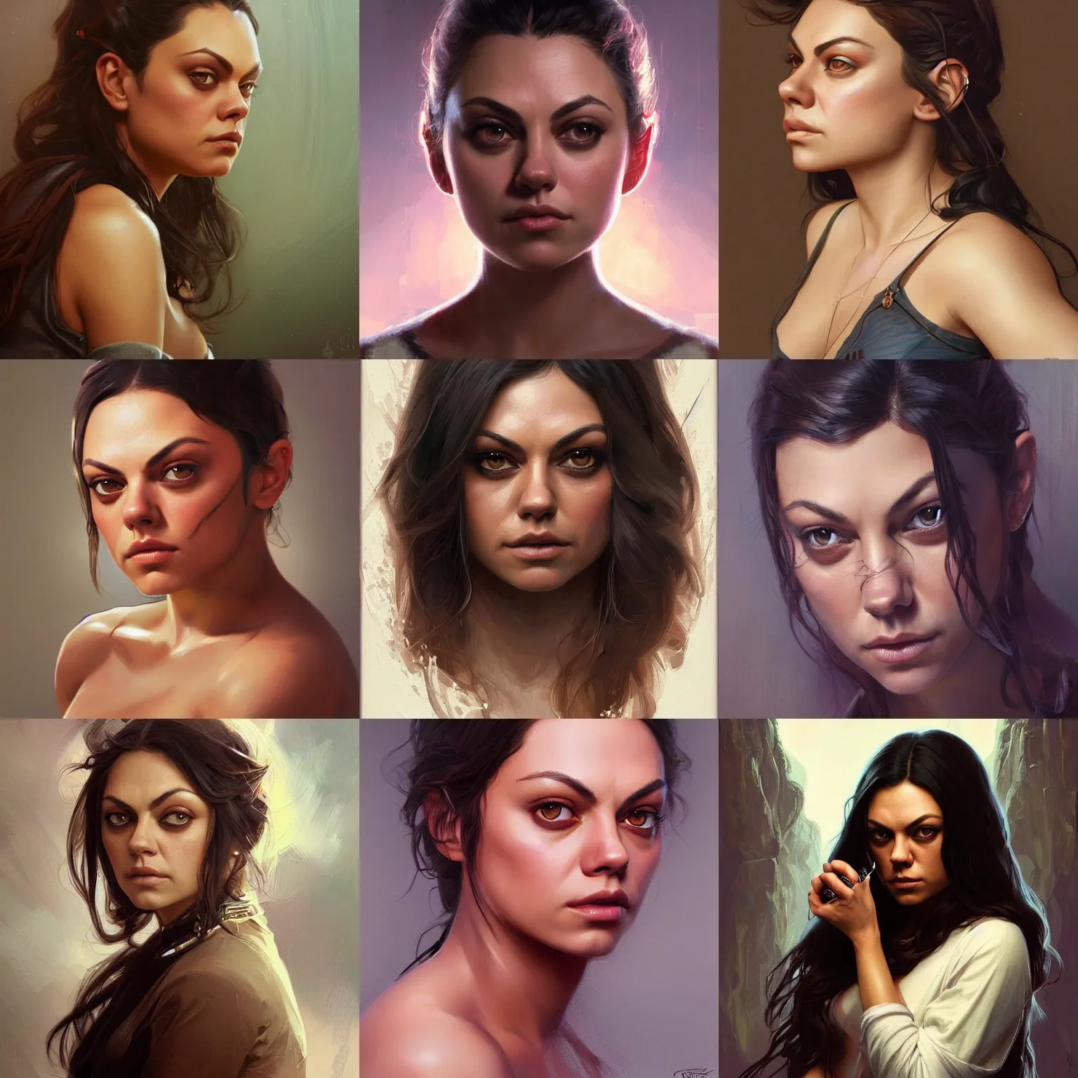 Prompt: portrait of Mila Kunis annoyed, highly detailed, digital painting, artstation, concept art, smooth, sharp focus, illustration, art by artgerm and greg rutkowski and alphonse mucha