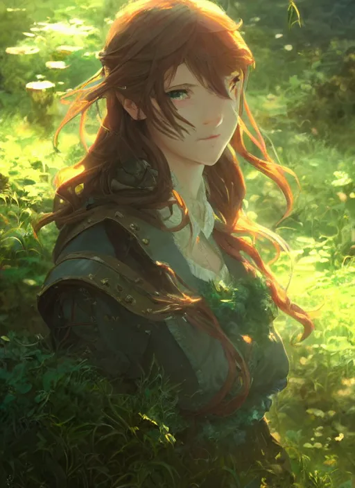 Prompt: a portrait of the emerald herald in the garden, intricate, tone mapped, ambient lighting, highly detailed, digital painting, pixiv, concept art, sharp focus, by makoto shinkai and akihiko yoshida and hidari and wlop