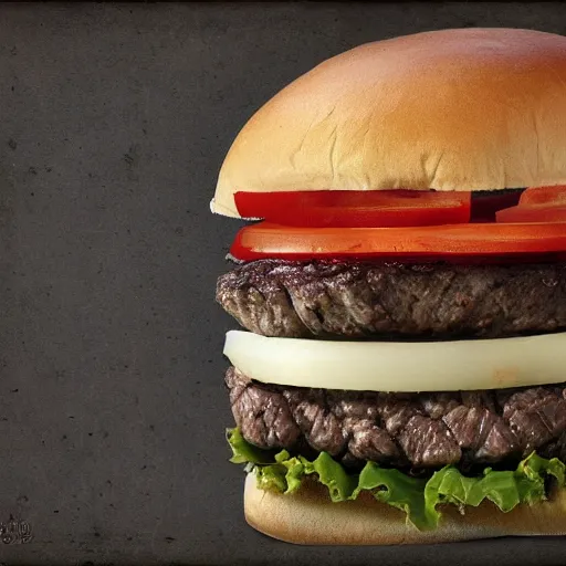 Image similar to juicy beef burger, by hr giger