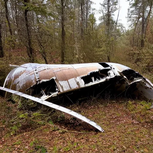 Image similar to ancient airplane fuselage crash in the woods