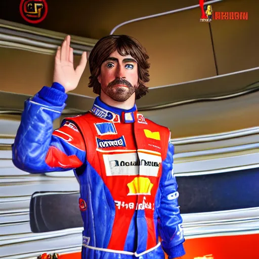 Image similar to wax figure of fernando alonso, realism, 4 k, award winning photograph, award winning photograph