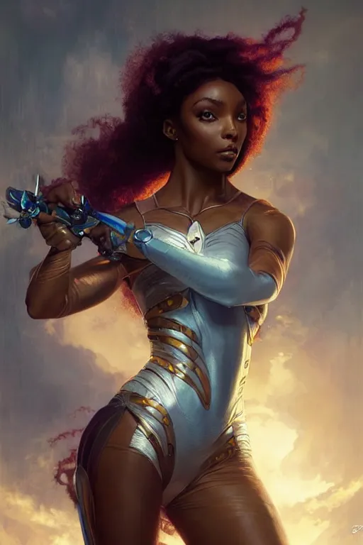 Image similar to normani as aeon flux starfire profile picture by Greg Rutkowski, matte painting, intricate, fantasy concept art, elegant, by Stanley Artgerm Lau, WLOP, golden ratio, thomas kindkade, alphonse mucha, loish, norman Rockwell,