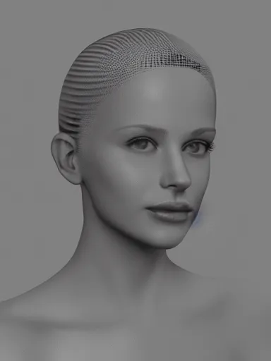 Image similar to highly detailed 3 d mesh of a girl, portrait, grayscale