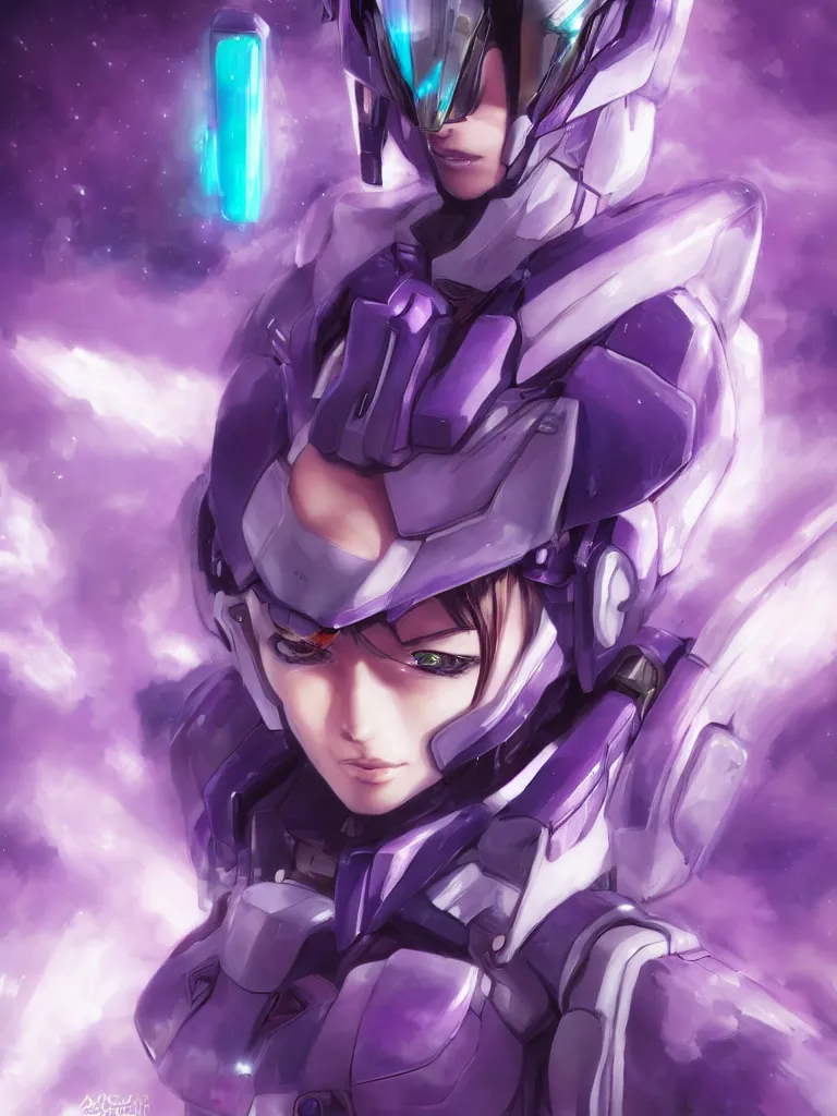 Image similar to A realistic anime portrait of a woman in a Gundam suit with glowing purple, digital painting, by Stanley Artgerm Lau, Sakimichan, WLOP and Rossdraws, digtial painting, trending on ArtStation, SFW version