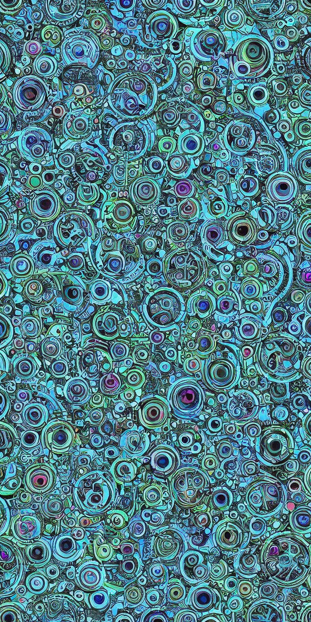 Prompt: a seamless pattern of Cybernetic Eyes with intricate reflections and circuits, colorful, fantasy, vivid colors, symmetrical, large motifs, concept art, sharp focus, digital art, Hyper-realistic, perfect symmetry, karim rashid, Marc Newson, 4K, Unreal Engine, Highly Detailed, HD, Dramatic Lighting by Brom, trending on Artstation, photorealistic, masterpiece, smooth gradients, no blur, sharp focus,insanely detailed and intricate, cinematic lighting, Octane render, epic scene, 8K