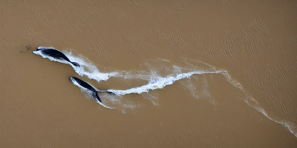 Image similar to giant whale swimming in sand dunes, photography