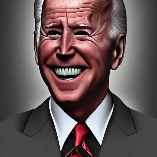 Image similar to evil joe biden, digital art, ultrarealistic, award winning art