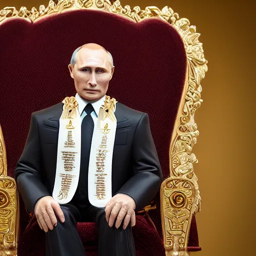 Prompt: A photo of putin the barbarian sitting on his throne, award winning photography, sigma 85mm Lens F/1.4, blurred background, perfect faces