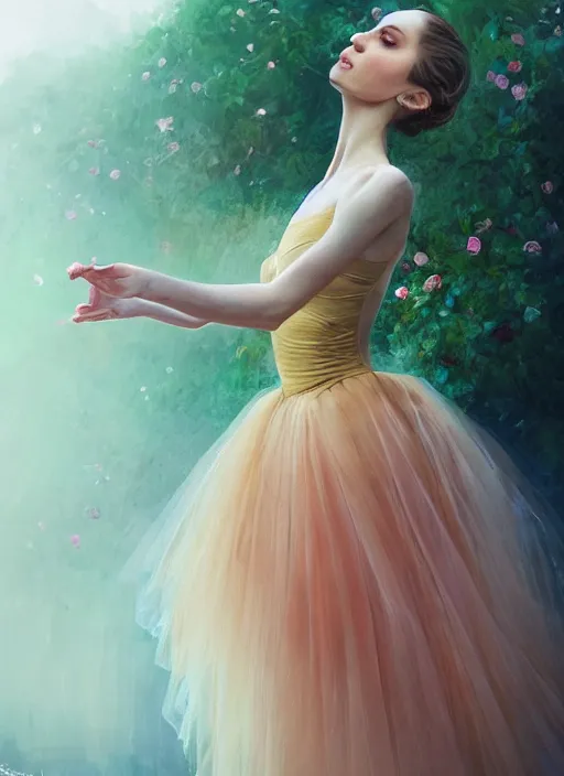 Prompt: stunningly beautiful face, prima ballerina in rose garden, symmetrical face, tutu, golden hour, smooth, focus, highly detailed, hyper realistic, dramatic lighting, elegant, intricate, concept art, art by wlop, mars ravelo, greg rutowski, artstation