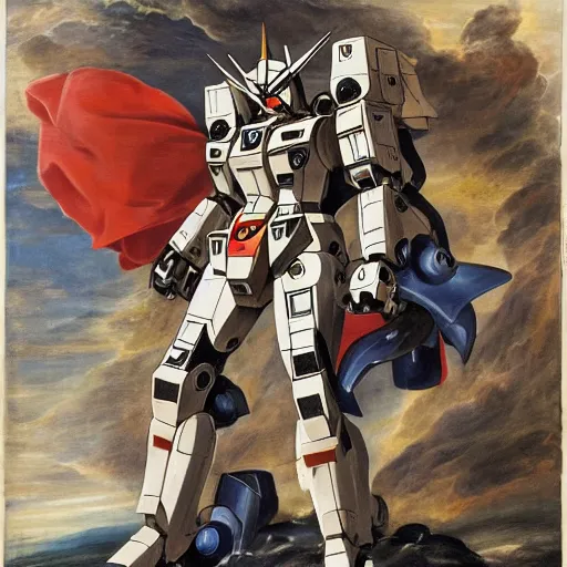 Image similar to peter paul rubens as consequences of wars with mecha gundam invited, random content position, delete duplicate content, photorealistic details content.