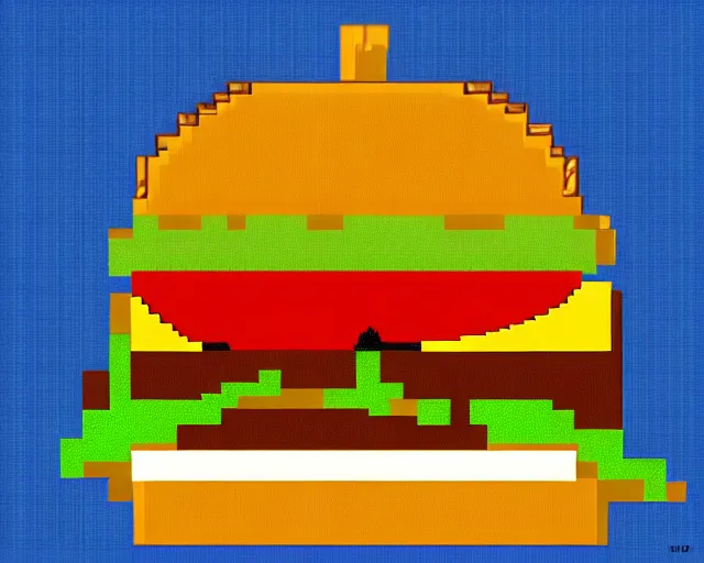 Prompt: burger [pixel art] The Kaaba (Arabic: ٱلْكَعْبَة, romanized: al-Kaʿbah, lit. 'The Cube', Arabic pronunciation: [kaʕ.bah]), also spelled Ka'bah or Kabah, sometimes referred to as al-Kaʿbah al-Musharrafah (Arabic: ٱلْكَعْبَة ٱلْمُشَرَّفَة, romanized: al-Kaʿbah al-Musharrafah, lit. 'Honored Ka'bah'), is a building at the center of Islam's most important mosque, the Masjid al-Haram in Mecca, Saudi Arabia.[1][2] It is the most sacred site in Islam.[3] It is considered by Muslims to be the Bayt Allah (Arabic: بَيْت ٱللَّٰه, lit. 'House of God') and is the qibla (Arabic: قِبْلَة, direction of prayer) for Muslims around the world when performing salah.[pixel art] burger