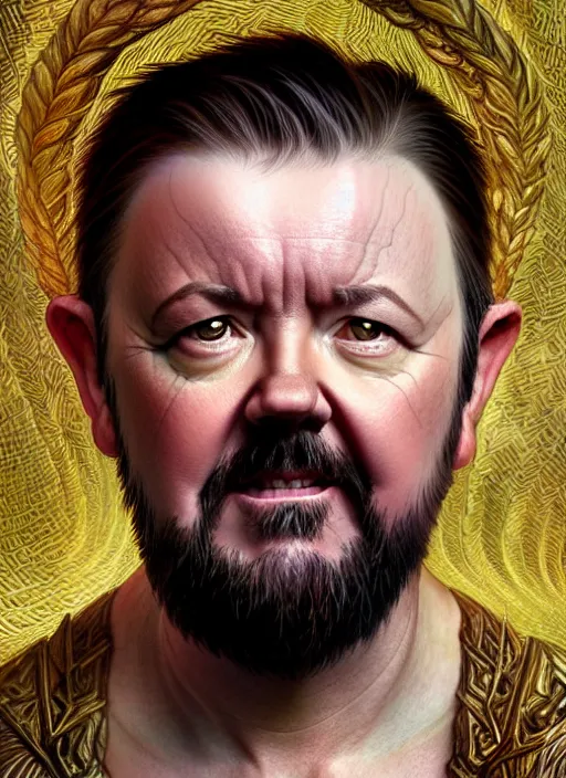 Prompt: portrait of ricky gervais as a satyr, d & d, fantasy, intricate, elegant, highly detailed, digital painting, artstation, concept art, smooth, sharp focus, illustration, art by artgerm and greg rutkowski and alphonse mucha