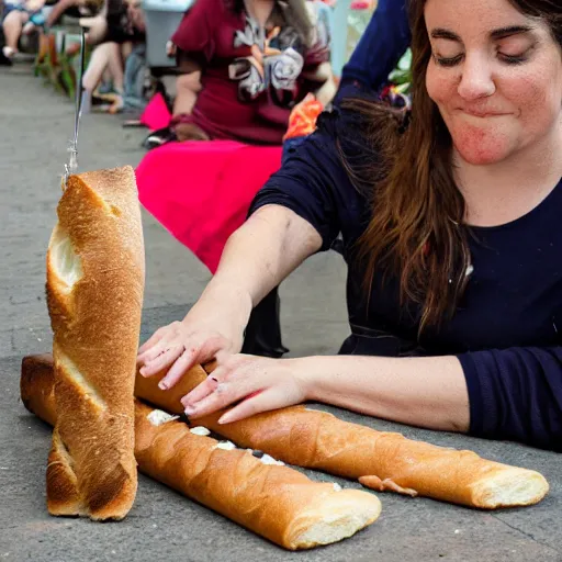 Prompt: san bernardo dog eating a baguette, photography