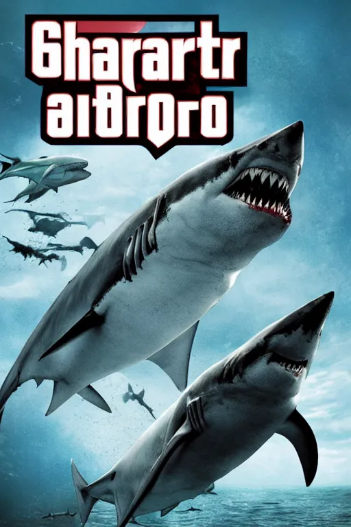 Prompt: poster of sharknado by gta v cover art