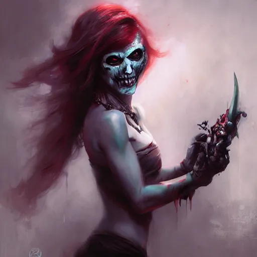 Prompt: ghoul girl painted by Raymond Swanland